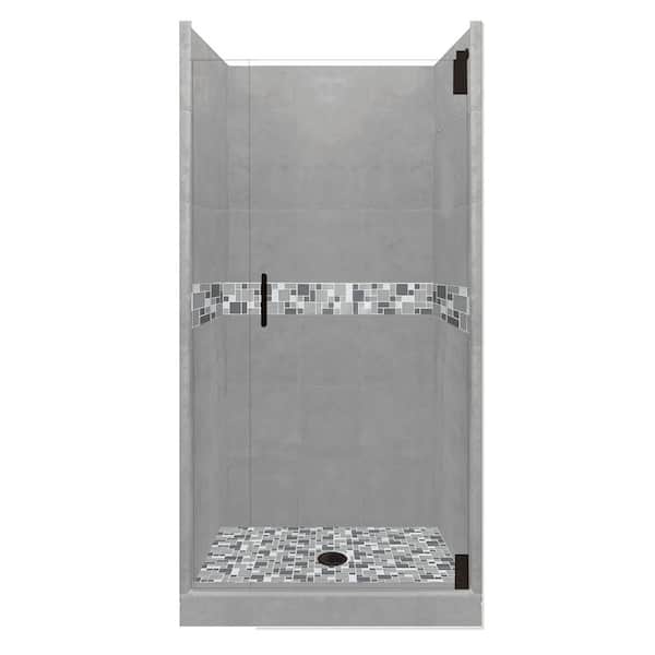 American Bath Factory Newport Grand Hinged 38 in. x 38 in. x 80 in. Center Drain Alcove Shower Kit in Wet Cement and Black Pipe Hardware