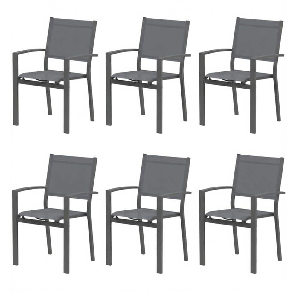 Set of 6 Heavy duty Metal Grey Outdoor Patio dining Chair – All Weather Textilene price history on PriceWatchPro