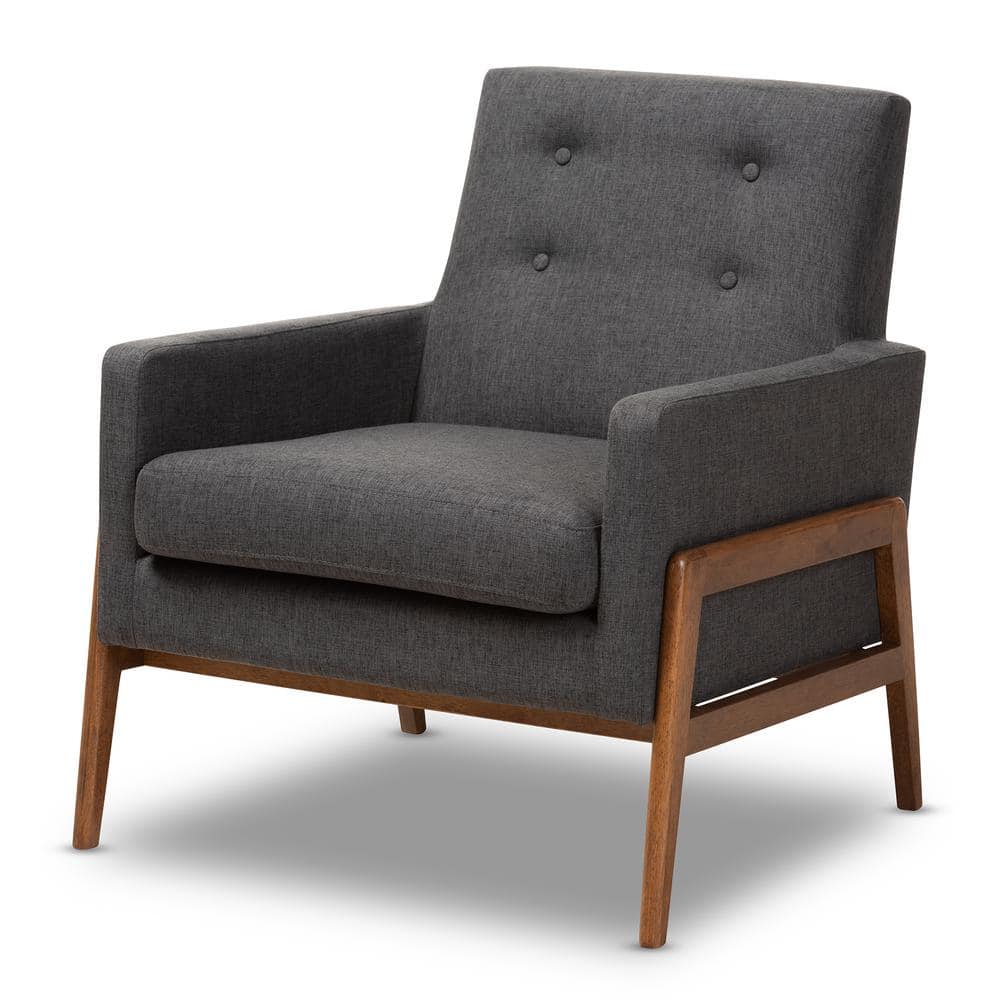 Dark Grey Faux Leather and Wood Accent Chair