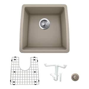 Performa Granite Composite 17.5 in. Undermount Bar Sink Kit in Truffle with Accessories