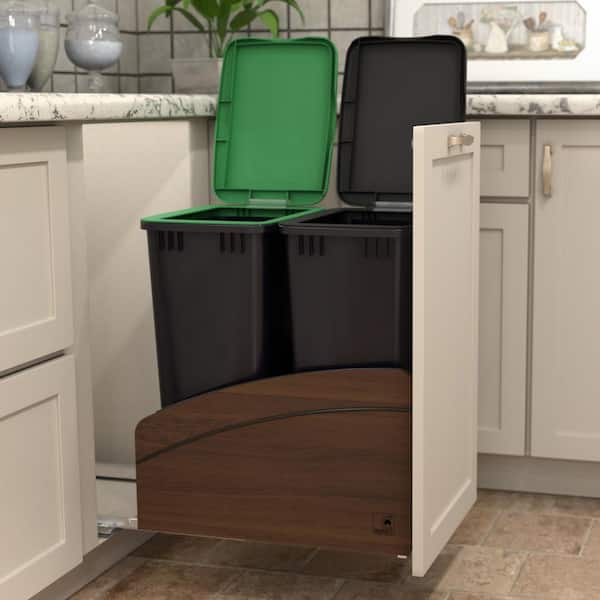Walnut Double Pullout Waste Container, Soft-Close, 50 qt. Black