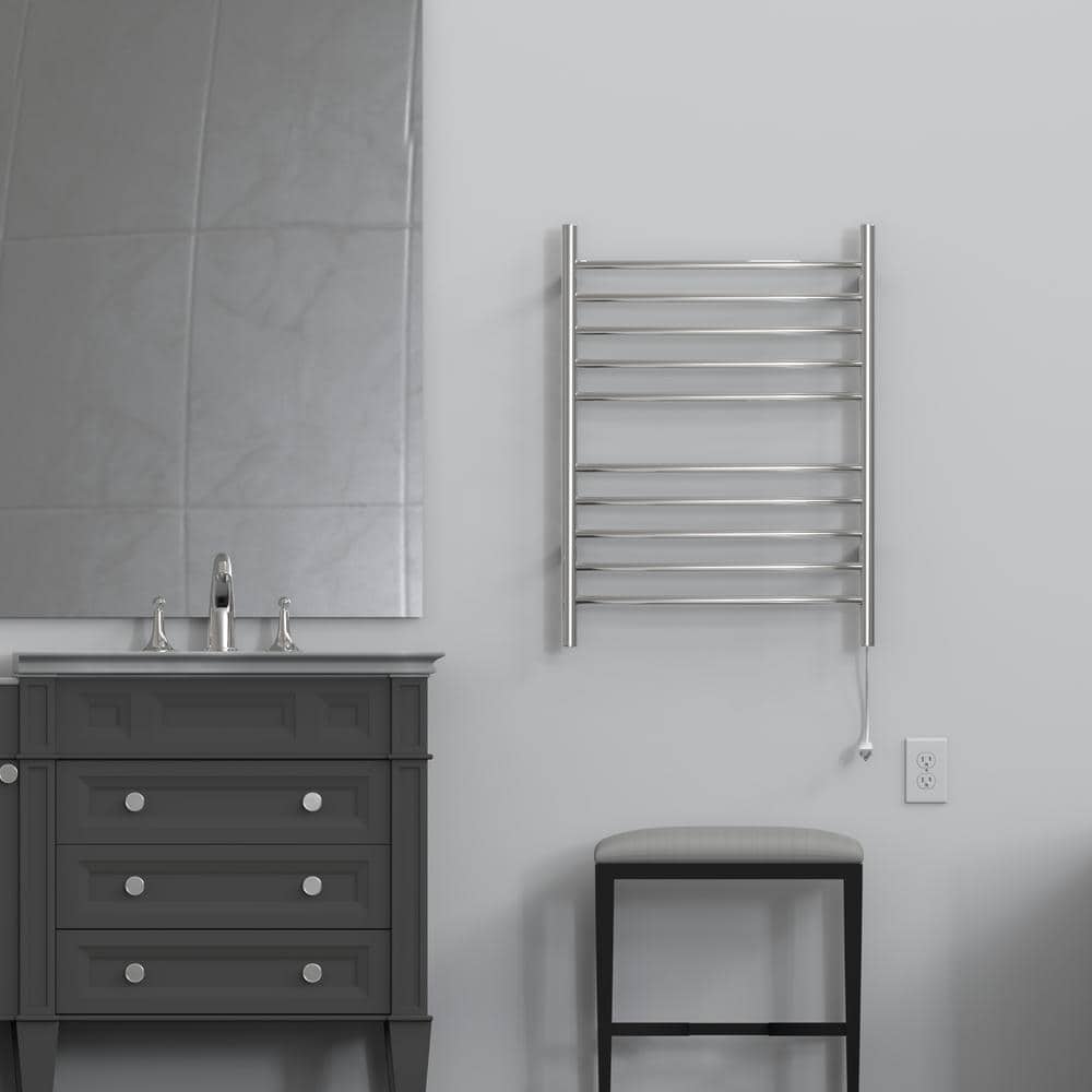 Polished Stainless Steel Curved 10-Bar Wall Mounted Towel Warmer