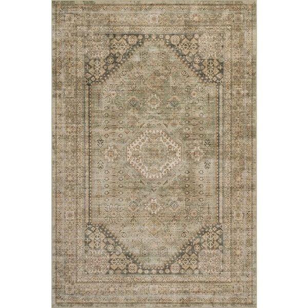 Hanesey Meallion Traditional Washable Beige 9 ft. x 12 ft. Indoor Area Rug