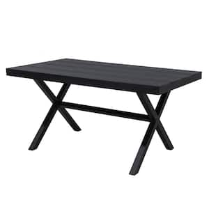 Black Rectangular Plastic Wood Outdoor Dining Table Side Table with Imitation Wood Grain Pattern