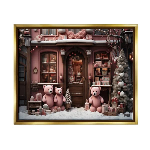 Stupell Industries Christmas Shop with Bears by RB 1-Piece Floater Frame Graphic Print Architecture Poster Art Print 31 in. x 25 in.