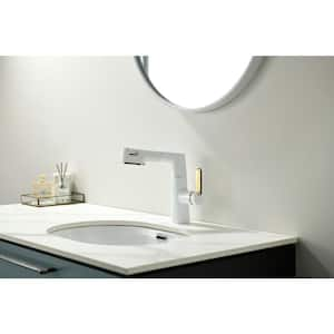 Single Handle Single Hole Bathroom Faucet with LED Temperature Display & Pull-out Sprayer in White