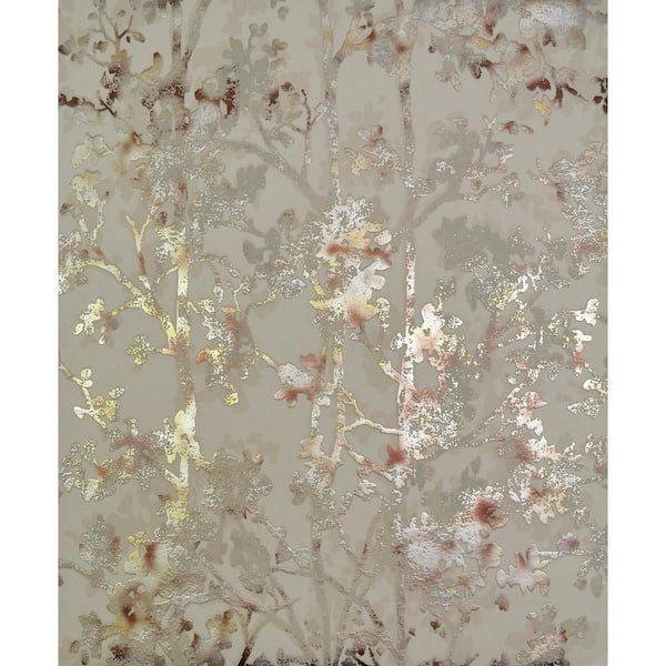 Teamson Kids 56.9 sq. ft. Khaki Shimmering Foliage Wallpaper