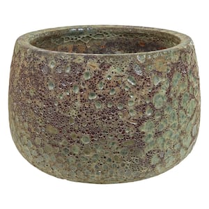 14 in. (35.6 cm) Round Lava Finish Ceramic Planter - Green Distressed Ceramic