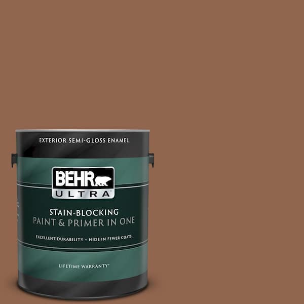 BEHR ULTRA 1 gal. #UL130-4 Caramel Swirl Semi-Gloss Enamel Exterior Paint and Primer in One