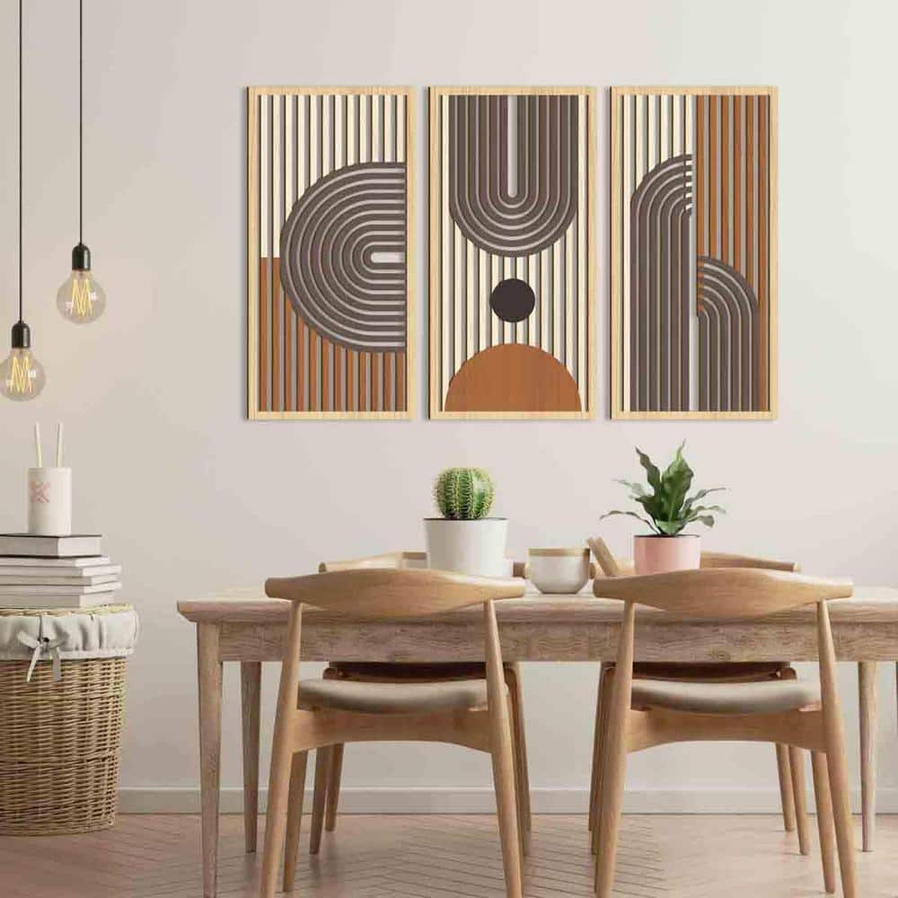 Large Brown Hollow Wooden Geometric Boho Wall Art Set