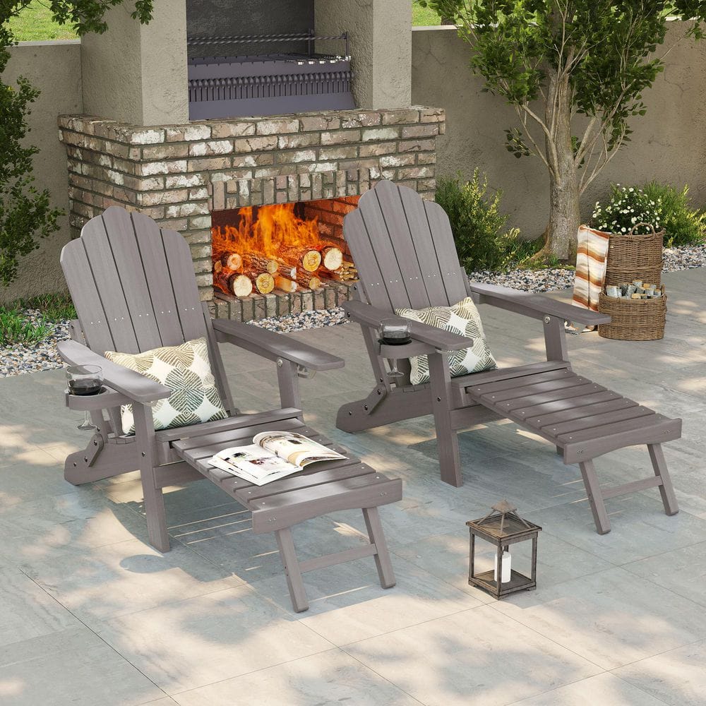 Brown Folding Adirondack Chair with Retractable Ottoman Fire Pit Patio Chair with Cup Holder (2-Pack) price history on PriceWatchPro