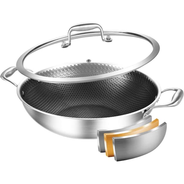 5QT Stainless Steel Nonstick Saute Pan with Lid 12 Inch Deep Frying Stir-Fry Induction Oven Safe Up to 600℉