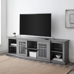 80 in. Grey Transitional Wood and Glass-Door TV Stand with Cable Management (Max tv size 78 in.)