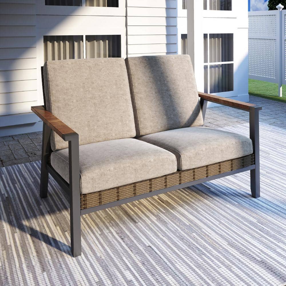Patio Festival Metal Outdoor Loveseat with Khaki Cushions PF20123 The