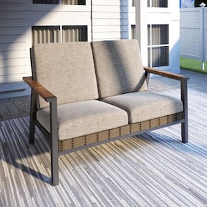 Metal Outdoor Loveseat with Khaki Cushions