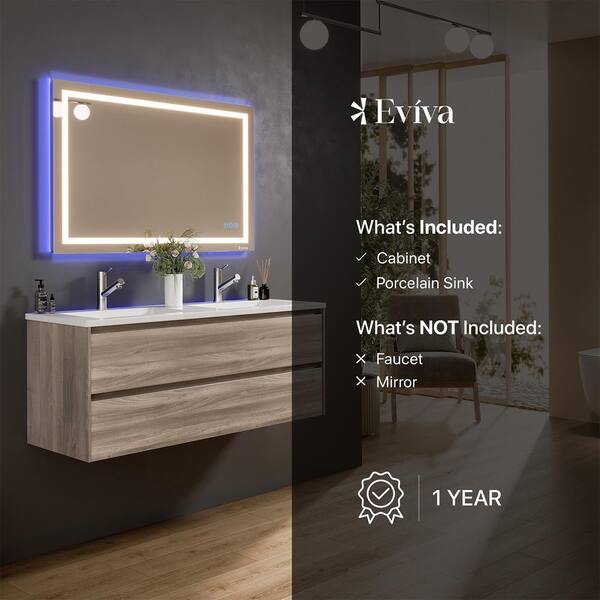 Eviva Bloom 48 in. W x 18 in. D x 34 in. H Double-Sink Floating Bath Vanity in Walnut with White Porcelain Top