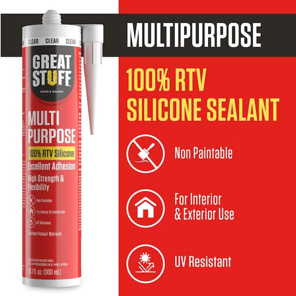 GREAT STUFF Multipurpose 10.1 fl. oz. Clear 100% RTV Silicone Sealant Caulk  99ALLP3000 - The Home Depot