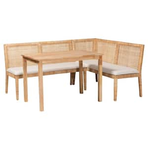 Kalimantan 3-Piece Light Honey Rattan and Oak Brown Wood Top Dining Set