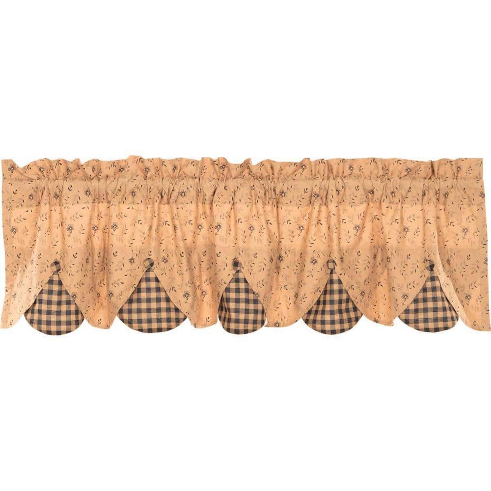 Maisie Tan and Black Floral Cotton Valance with Rod Pocket