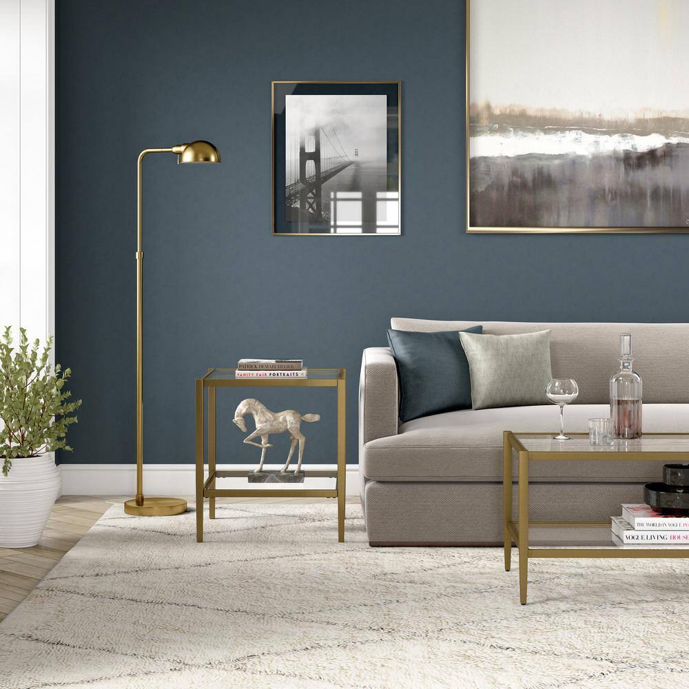 Hera Antique Brass Square Side Table with Tempered Glass Shelf