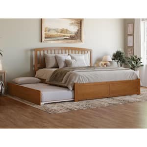 Richmond Light Toffee Natural Bronze Solid Wood Frame King Platform Bed with Footboard and Twin XL Trundle