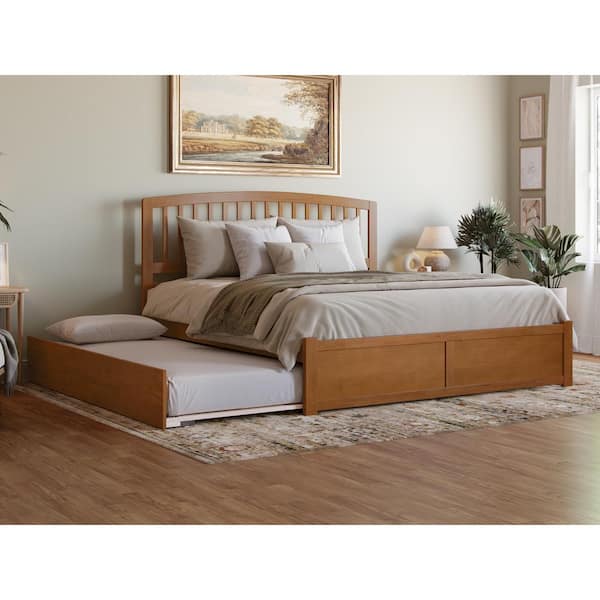 AFI Richmond Light Toffee Natural Bronze Solid Wood Frame King Platform Bed with Footboard and Twin XL Trundle