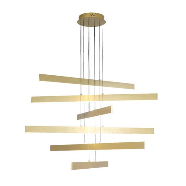 6 Lights 43.7" Gold Linear Minimalist Chandelier for High Ceiling,LED 3000K Dimmable