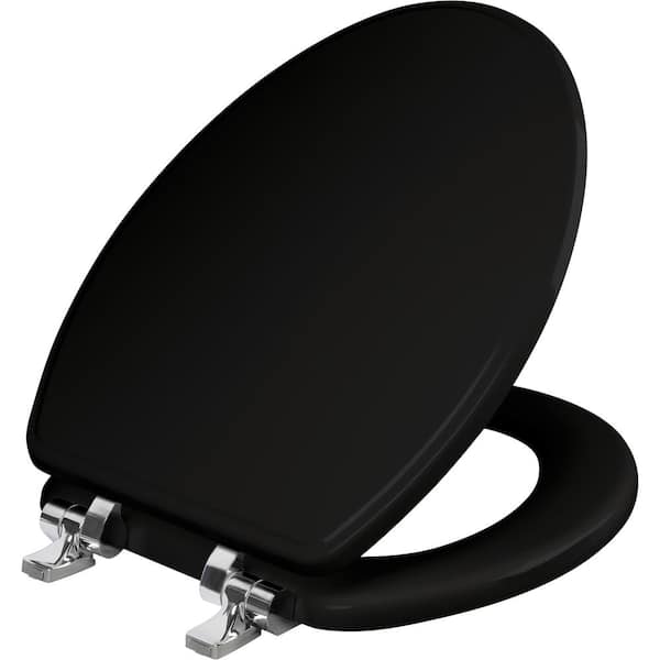 BEMIS Weston Elongated Soft Close Enameled Wood Closed Front Toilet Seat in Black Never Loosens Chrome Metal Hinge