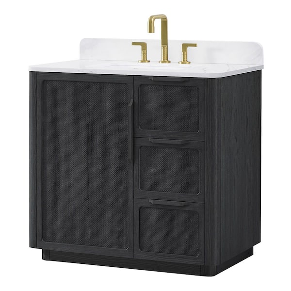Busan 36 in. W x 22 in. D x 33.9 in. H Single Bath Vanity in Oak Classic Black with White Quartz Stone Top