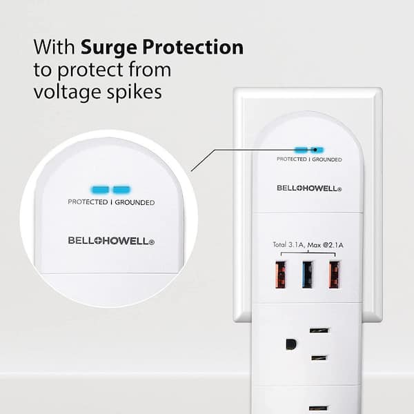 Honeywell USB Wall Plate Surge Protector with Six AC Outlets, USB