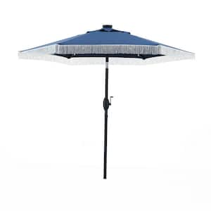 7 ft. Outdoor Patio Led Lighted Umbrella in Navy Blue with Push Button Tilt and Tassel Design