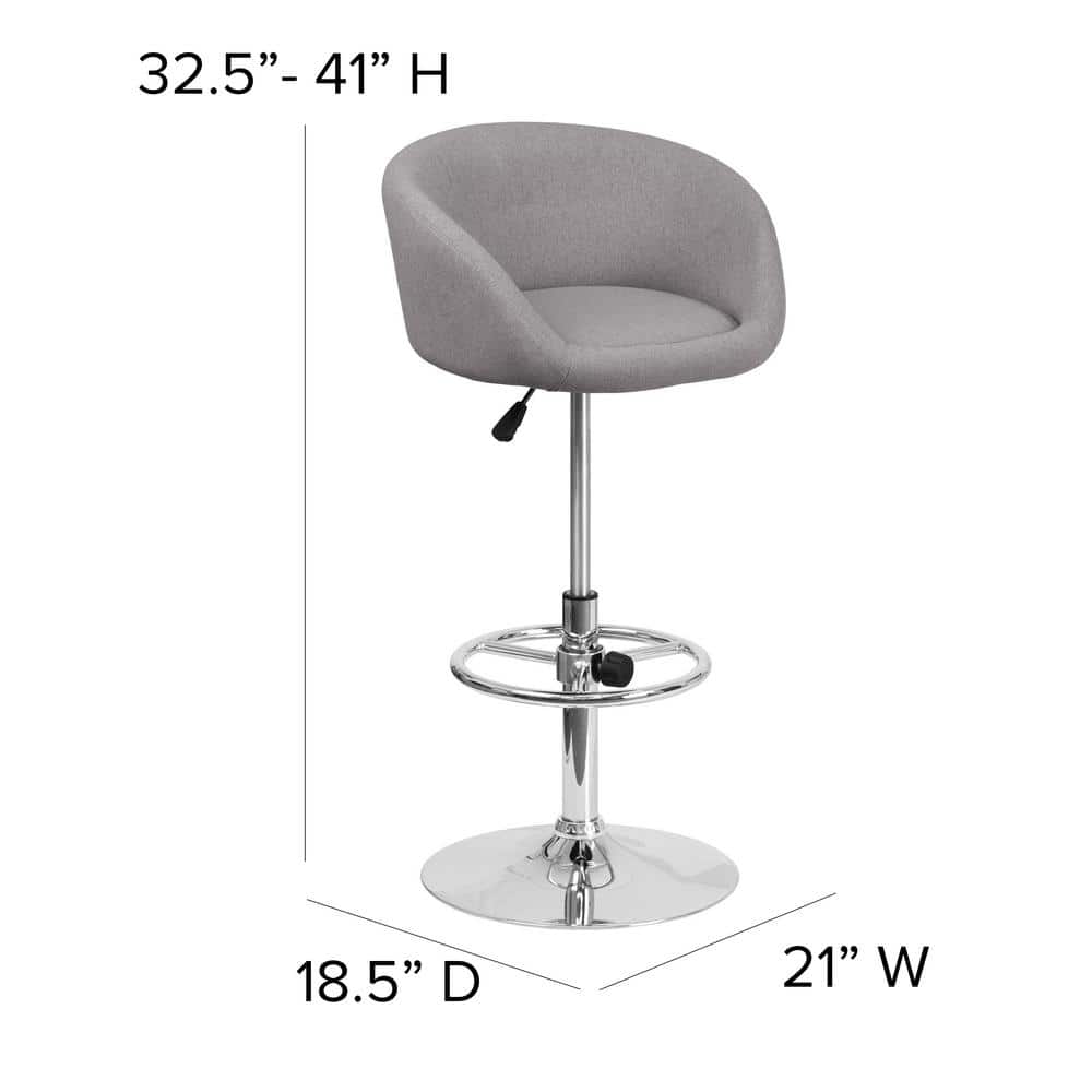 Gray Fabric Adjustable Height Swivel Barstool with Chrome Base