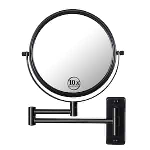 8 in. W x 12 in. H 10x Magnification Round Metal Framed Wall Bathroom Vanity Mirror with 360° Swivel in Black