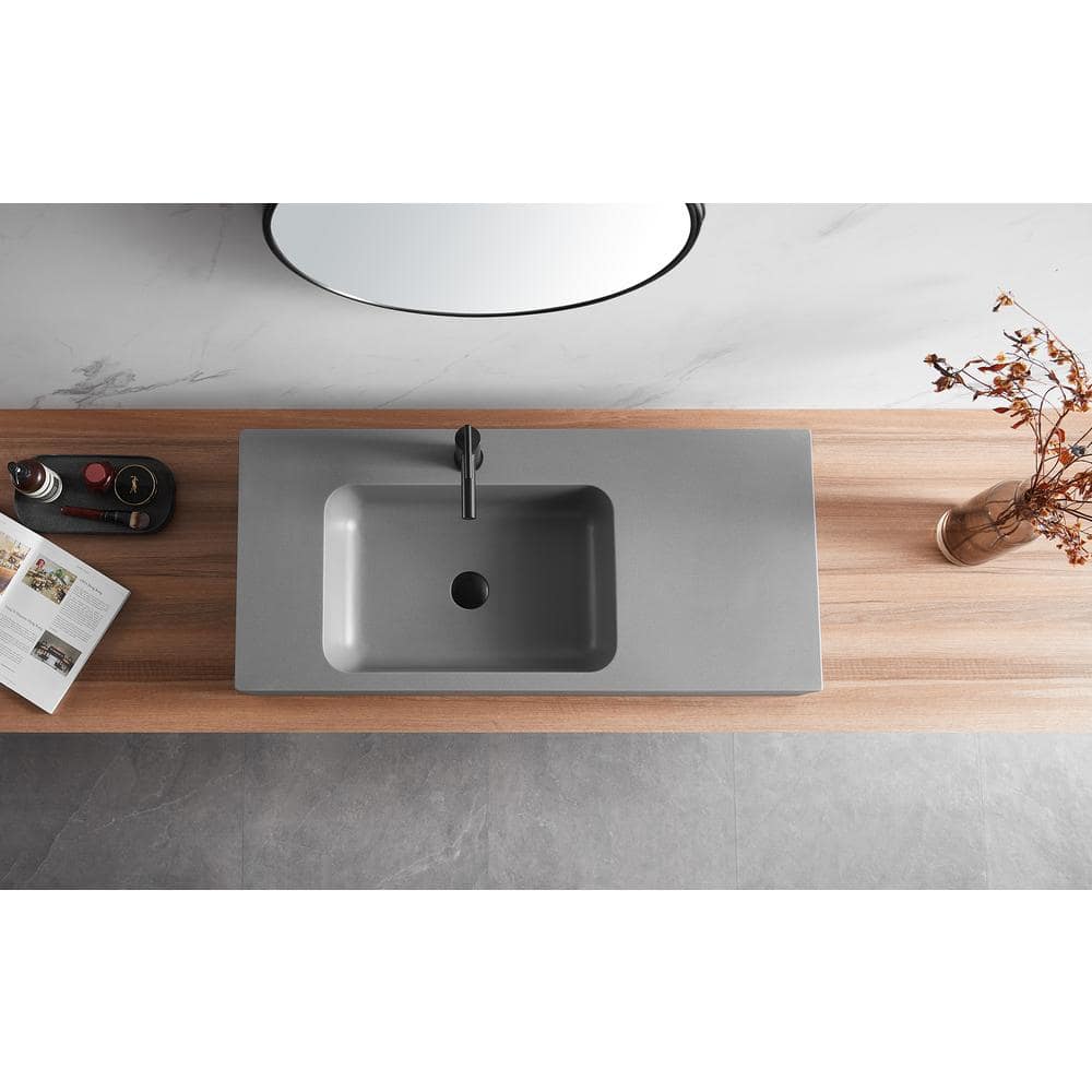 Gray Solid Surface Wall-Mount Rectangular Bathroom Sink