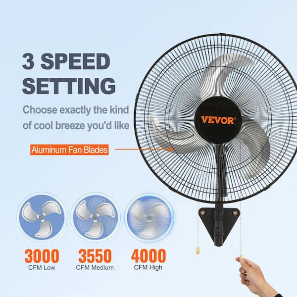 VEVOR Wall Mount Fan, 18 Inch, 3-speed High Velocity Max. 4150 CFM