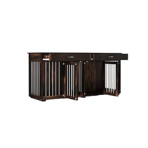 Modern Large Dog Kennel Furniture with 2-Drawers, Indestructible Dog Pens with Removable Irons for Dogs, Dark Tiger Skin
