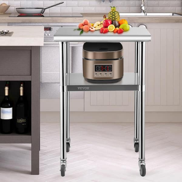 Stainless Steel Prep Table 24 x 24 x 36 in. Heavy Duty Metal Worktable 600 lbs. Load Capacity Kitchen Prep Table,Silver
