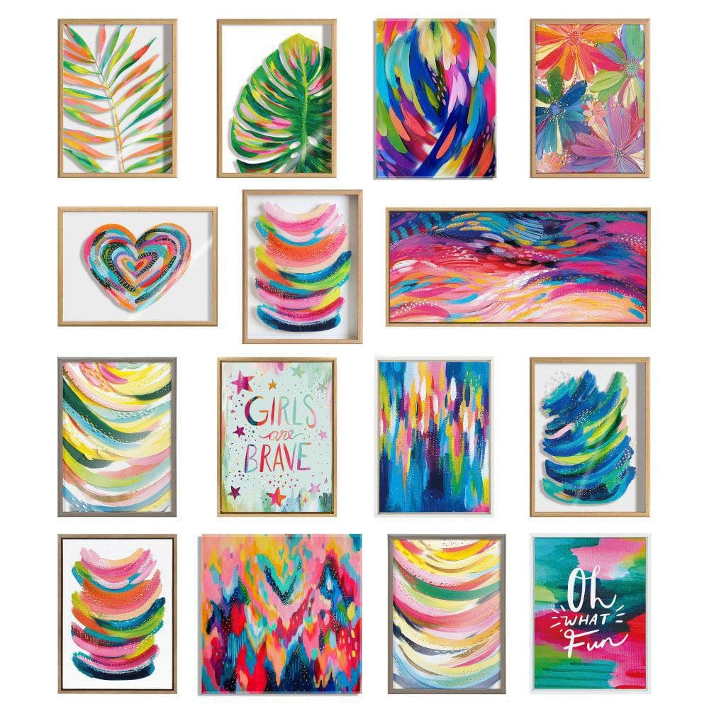 Bright Abstract Multicolor Canvas Wall Art with Natural Frame, 23x33