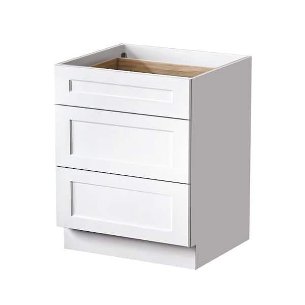 27 in. W x 24 in. D x 34.5 in. H Ready to Assemble Plywood Shaker Drawer Base Kitchen Cabinet in White with Soft Close