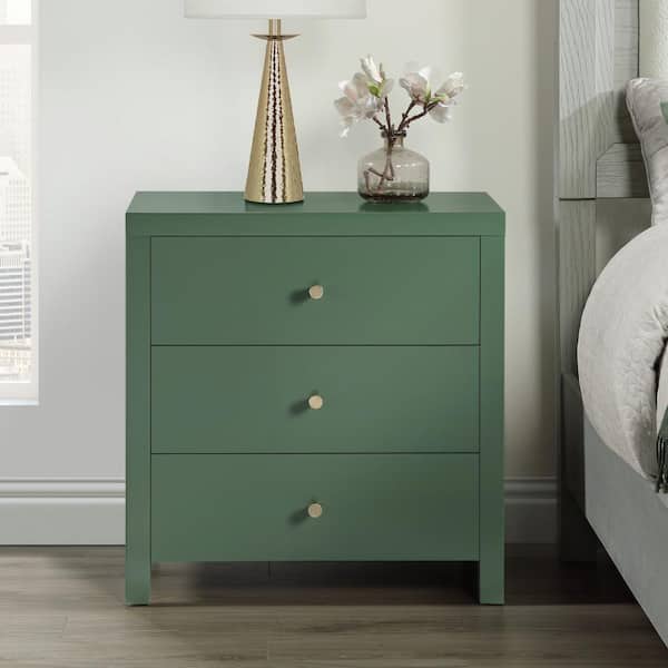 Unbranded Nolan Vintage Green 3-Drawer 24.5 in. W Nightstand