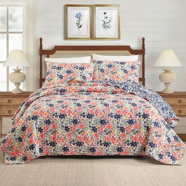 Spartina 449 Marsh Hens 3-Piece Multi-Colored Floral Cotton Voile King Quilt Set