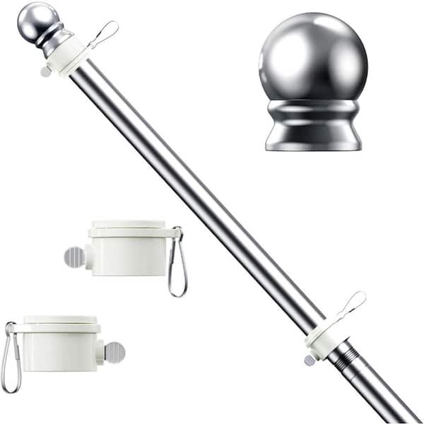 Tangle Free Spinning 1 in. Stainless Steel Weather Resistant Rustproof Flag Pole for Outdoor Flags Silver