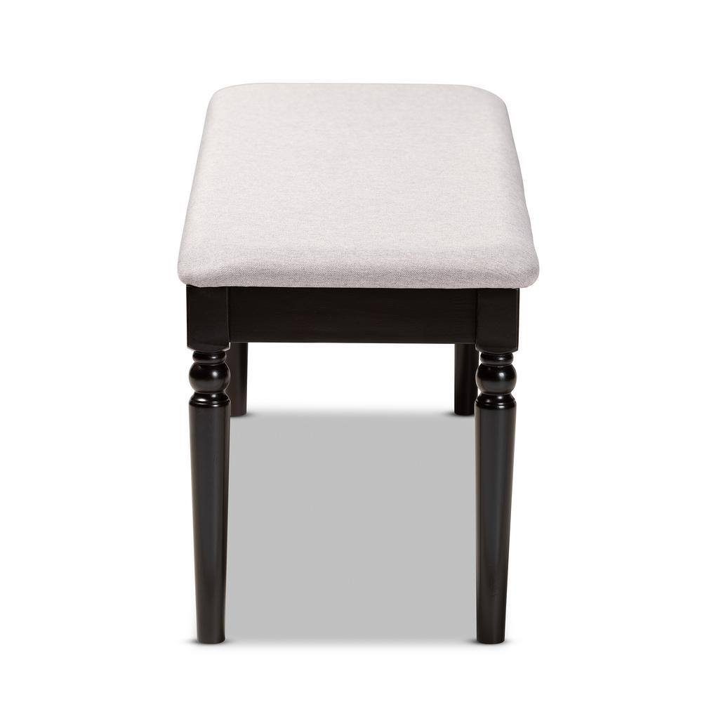 Giovanni Gray Fabric Upholstered Dark Brown Wood Dining Bench