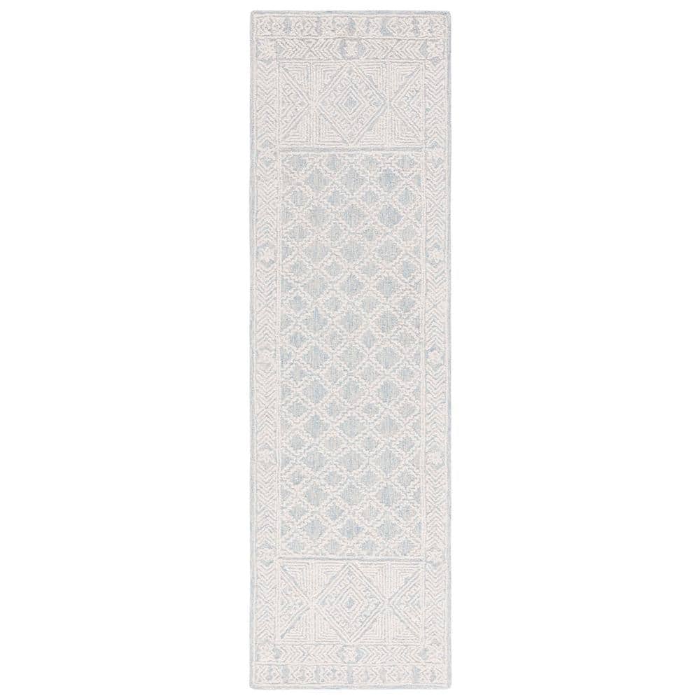 Blue and Ivory Handmade Tufted Wool Runner Rug