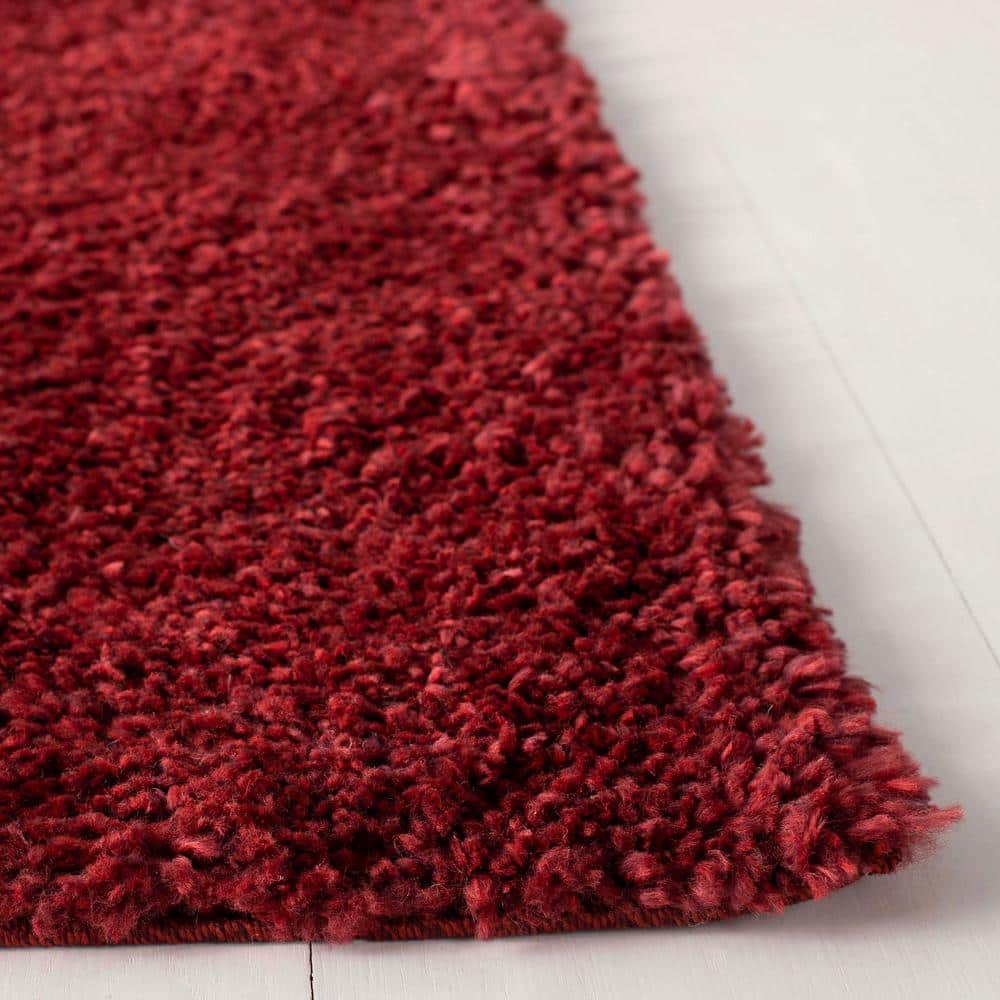 Burgundy Hand-Knotted Shag Runner Rug, 2'3" x 6'