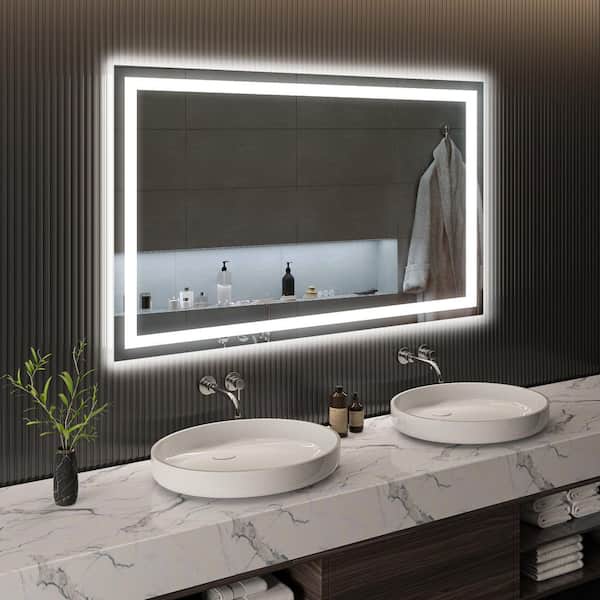 imperiol 60 in. W x 40 in. H Rectangular Frameless Anti-Fog LED Light Wall Bathroom Vanity Mirror