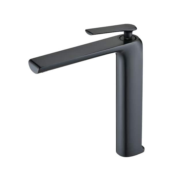 Flynama Single Handle Single Hole High-Arc Surface Mount Bathroom Faucet in Matte Black
