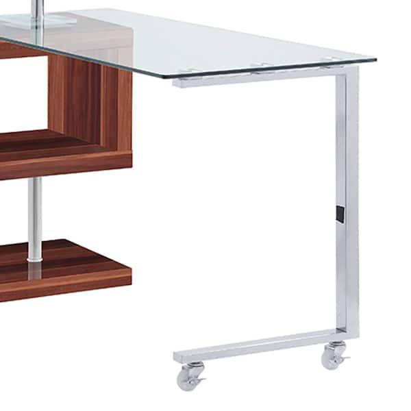 Acme Furniture Buck II 24 in. L-Shaped Clear Glass, Chrome and Walnut High  Gloss Composite Writing Desk with Shelves 93183 - The Home Depot