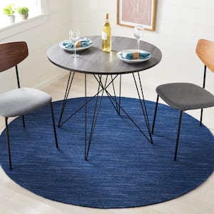 Kilim Navy/Blue 6 ft. x 6 ft. Solid Color Round Area Rug