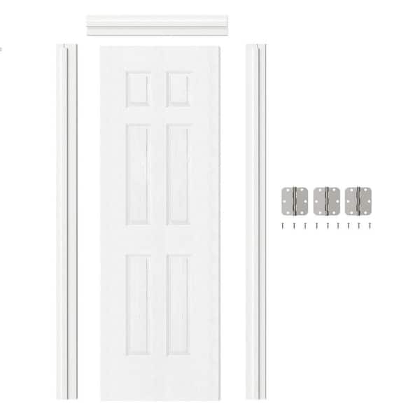 28 in. x 80 in. 6-Panel, Hollow Core, White Primed, Composite Prehung Interior Door Left-Handed with Jamb and Hardware